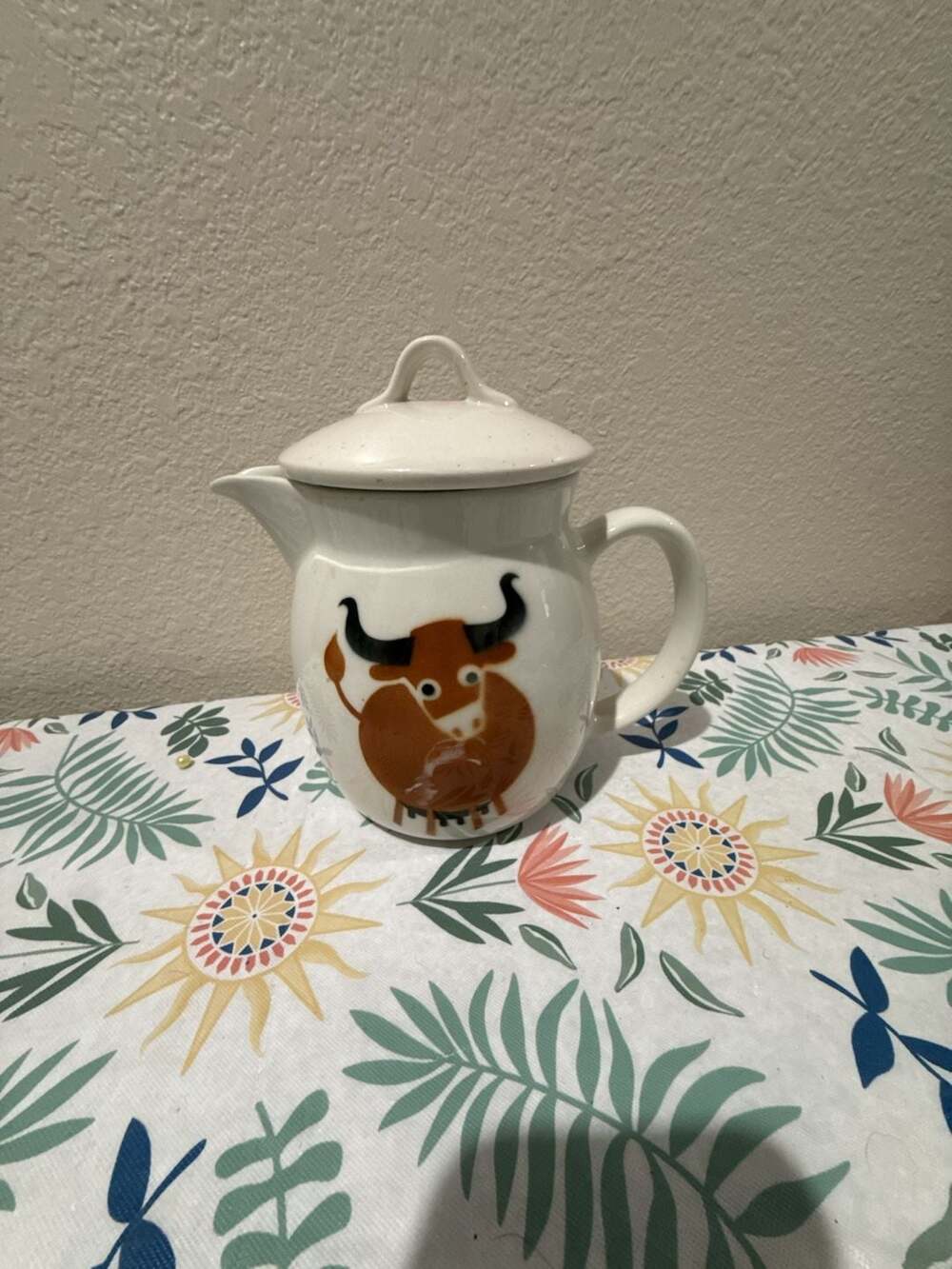 Vintage Arabia Finland Brown Bull Pottery Pitcher with Lid